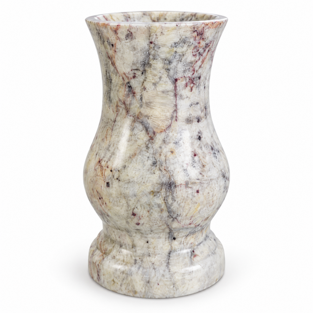 tombstone Tropical gold vase flowers granite